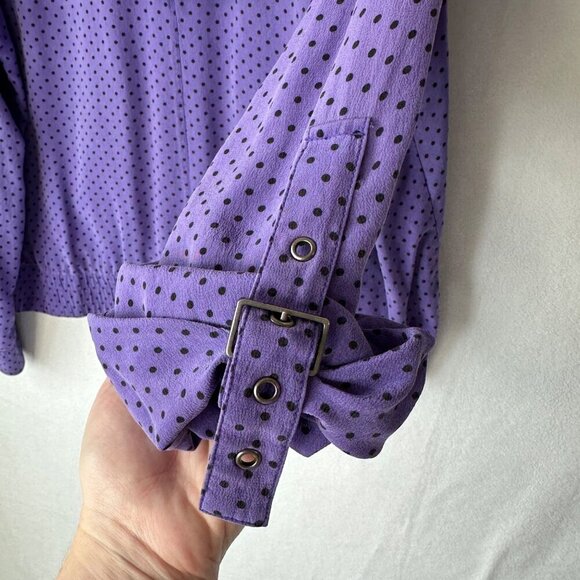 Chicos Design Silk Purple Polka Dot Zip Up Hooded Lightweight Jacket Size L (2) - Picture 8 of 14